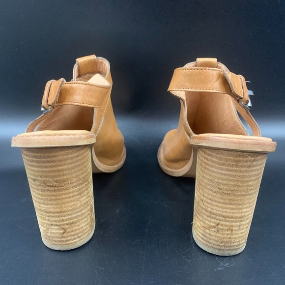 Madewell Sylvain Leather Peep Toe Heeled Mules Brown with Buckle Slingback Sz 10 - Picture 5 of 8